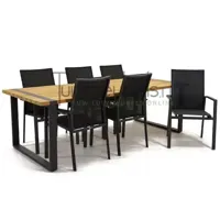 Tuinstoel Delia zwart hoge rug met Alto 240 cm teaktafel - thumbnail