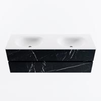 MONDIAZ VICA 140cm badmeubel onderkast Marquina 2 lades. Wastafel MOON dubbel zonder kraangat, kleur Talc. - thumbnail