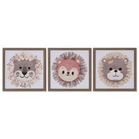 Canvas Home ESPRIT Wit Natuurlijk Kinderen dieren 30 x 2,6 x 30 cm (3 Stuks) - thumbnail