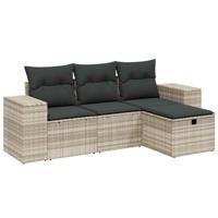 4-delige Loungeset met kussens poly rattan lichtgrijs - thumbnail