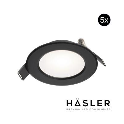 Inbouwspot Häsler Murcia Incl. Fase Aansnijding Dimbaar 9.2 cm 4 Watt Helder Wit Zwart Set 5x