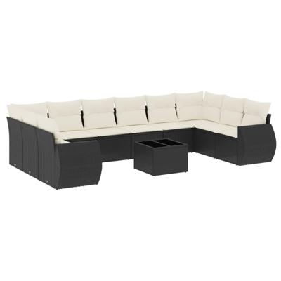 10-delige Loungeset met kussens poly rattan zwart