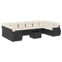 10-delige Loungeset met kussens poly rattan zwart - thumbnail