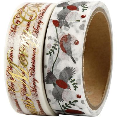 Vivi Gade Masking tape, merry christmas en vogels - folie, b: 15 mm, 2x4 m/ 1 doos