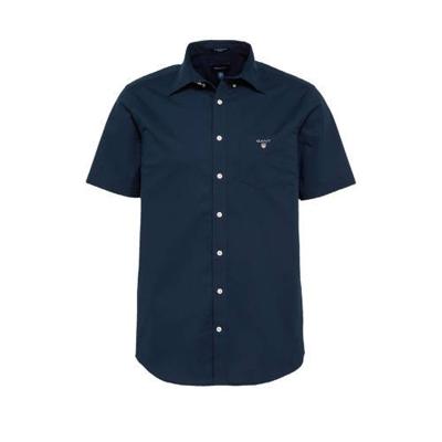 GANT Heren Overhemd Navy Poplin Korte Mouwen Button Down Regular Fit