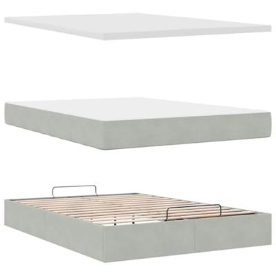 Ottoman bed met matras en LED's 140x200cm fluweel lichtgrijs