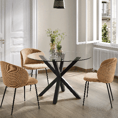 Kave Home Ronde Eettafel 'Argo' Ø119cm, kleur Zwart/Glas Kave Home Ronde Eettafel 'Argo' Ø119cm, kleur Zwart/Glas