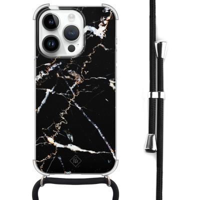 iPhone 14 Pro hoesje met koord - Marmer zwart iPhone 14 Pro hoesje met koord - Marmer zwart