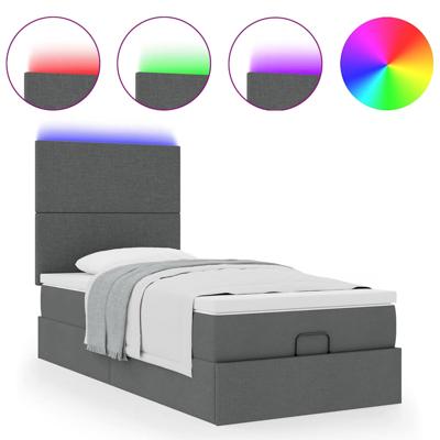 Ottoman bed met matras en LED's 140x190cm stof donkergrijs - thumbnail