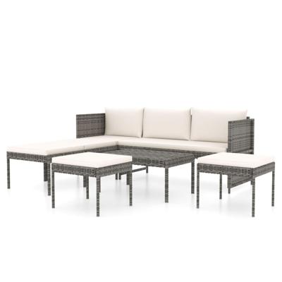 6-delige Loungeset met kussens poly rattan grijs