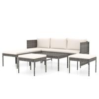6-delige Loungeset met kussens poly rattan grijs - thumbnail