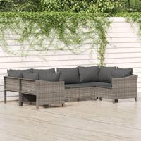 6-delige Loungeset met kussens poly rattan grijs - thumbnail