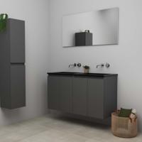 On-Line Badkamermeubelset - 120 cm - Bouwpakket - Greeploze Ladestructuur - Acryl Wastafel - zonder Kraangat - Spiegel - Mat Antraciet - V02 - thumbnail