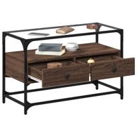 Tv-meubel met glazen blad 98x35x51 cm hout bruin eikenkleurig - thumbnail
