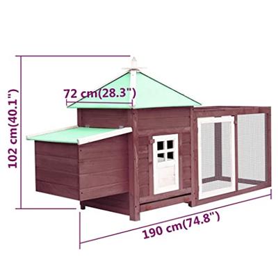 VidaXL Kippenhok met nestkast 190x72x102 massief vurenhout mokkakleur