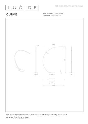 Lucide CURVE - Booglamp - LED Dimb. - 1x15W 2700K - Mat Goud / Messing