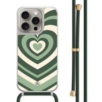 iPhone 15 Pro hoesje met groen koord - Hart swirl groen - thumbnail
