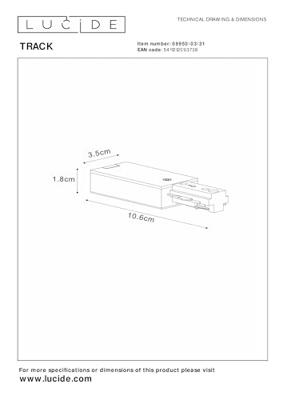 Lucide TRACK Startvoeding - 1-fase Railsysteem / Railverlichting - Enkel - Wit (Uitbreiding) Lucide TRACK Startvoeding - 1-fase Railsysteem / Railverlichting - Enkel - Wit (Uitbreiding)