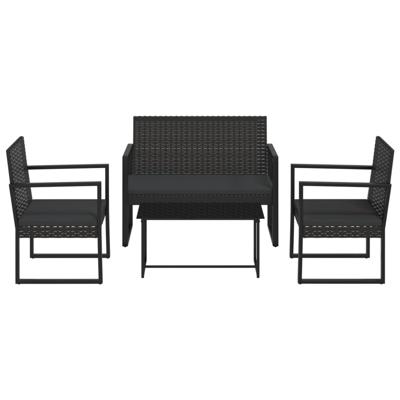 4-delige Loungeset met kussens poly rattan zwart