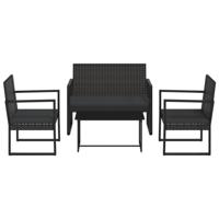 4-delige Loungeset met kussens poly rattan zwart - thumbnail