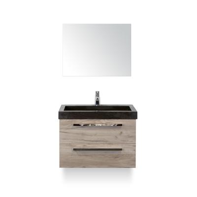 Seville Badmeubelset 80 cm - Craft Oak - Wastafel Hardsteen Wit Lucca - met Spiegel