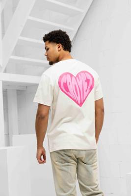 Croyez Puffed Heart T-Shirt Heren Gebroken Wit/Roze - Maat L - Kleur: Gebroken WitRoze | Soccerfanshop