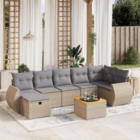 8-delige Loungeset met kussens poly rattan gemengd beige - thumbnail