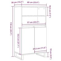 Hoge kast 60x36x110 cm bewerkt hout artisanaal eikenkleur - thumbnail