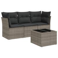 3-delige Loungeset met kussens poly rattan grijs - thumbnail
