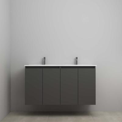 On-Line Onderkast - 120 cm - Voorgemonteerd - Greeploos 4 Deuren - Porseleinen Wastafel - 2 Kraangaten - Mat Antraciet