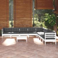 10-delige Loungeset met kussens massief grenenhout wit - thumbnail
