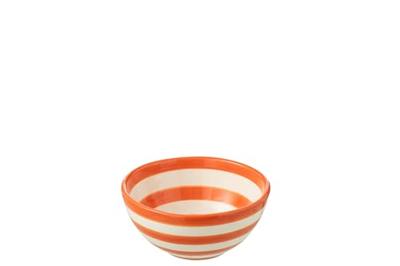 J-Line Bowl Granada Stripes High Ceramic White|Orange Small