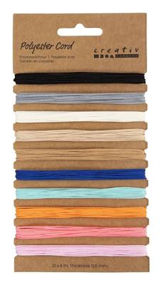 Creativ Company Polyester koord, dikte 0,6 mm, diverse kleuren, 10x4 m/ 1 doos