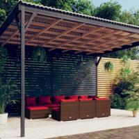 10-delige Loungeset met kussens poly rattan bruin - thumbnail