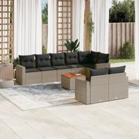 9-delige Loungeset met kussens poly rattan grijs - thumbnail