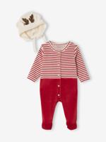 Kerstpyjama en muts baby in fluweel / velours ENVIE DE FRAISE, personaliseerbaar rood - thumbnail