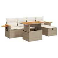 6-delige Loungeset met kussens poly rattan beige - thumbnail