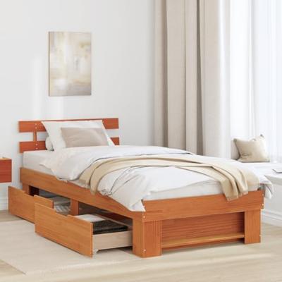 Bedframe met hoofdeinde Wasbruin 75 x 190 cm Massief grenenhout