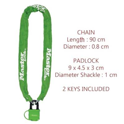 Masterlock Steel chain 90cm x Ø 6mm - padlock 40mm w/2 keysnylon sleeve - colour - 8390EURDPROCOL - thumbnail