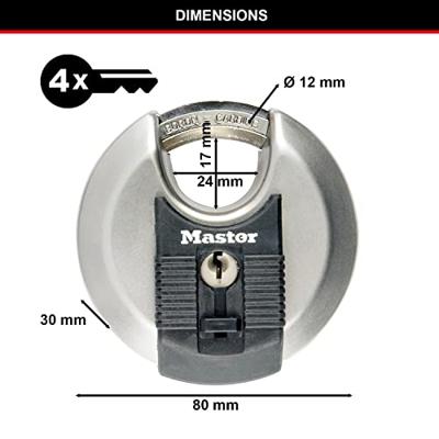 Masterlock 80mm diam. stainless steel padlock - octagonal boron-carbide shrouded - M50EURD Masterlock 80mm diam. stainless steel padlock - octagonal boron-carbide shrouded - M50EURD
