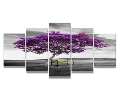 Schilderij - Paarse Boom Bankje, 200X100cm, 5luik