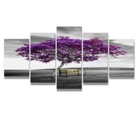 Schilderij - Paarse Boom Bankje, 200X100cm, 5luik - thumbnail