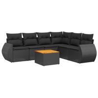 7-delige Loungeset met kussens poly rattan zwart - thumbnail