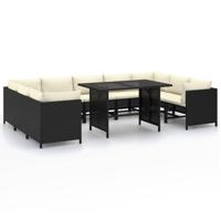 10-delige Loungeset met kussens poly rattan zwart - thumbnail