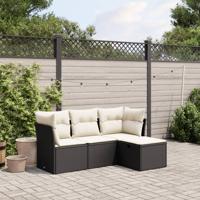 4-delige Loungeset met kussens poly rattan zwart - thumbnail