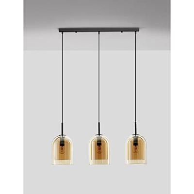 Lyora HanglampVelor 3-lichts zwart met amber glas recht - 9236740