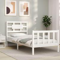 Bedframe met hoofdbord massief hout wit - thumbnail