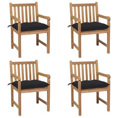 Tuinstoelen 4 st met zwarte kussens massief teakhout
