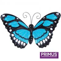 Wanddecoratie Blauwe vlinder metaal bewegende vleugels - thumbnail