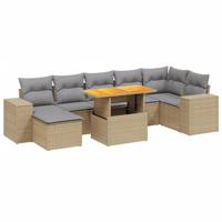 8-delige Loungeset met kussens poly rattan beige - thumbnail